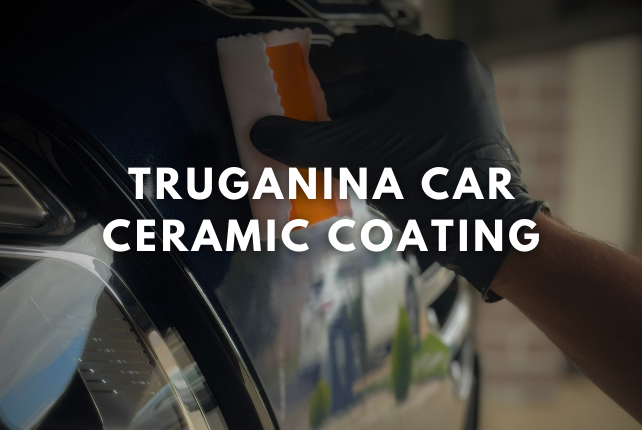 Car in Truganina receiving professional ceramic coating application, showcasing a sleek and glossy finish.